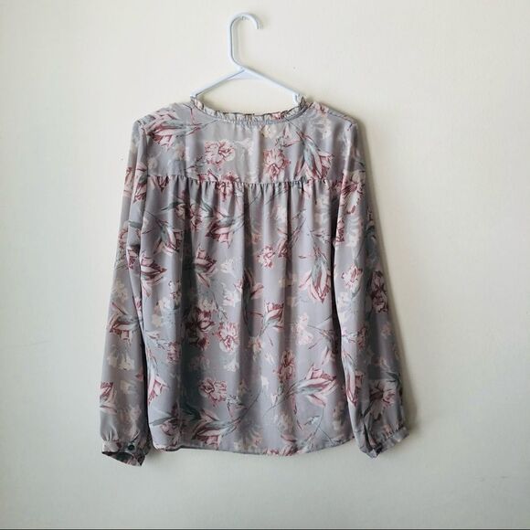 Grey Floral Long Sleeve Blouse Medium - Picture 5 of 5